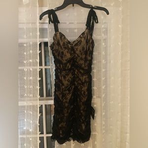 Be Mine Forever Black Floral Lace Ruched Bodycon M Dress from Lulus
